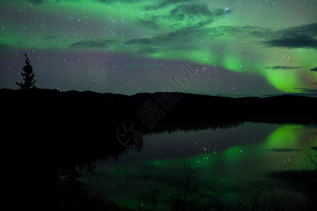 育空夜天星云 北极光照耀反射磁层夜星镜子星星地区极光磁场天文学场地背景
