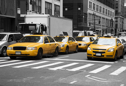 纽约出租车商业票价街道卡车建筑条纹建筑物运输乘客白色背景图片