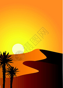 摩洛哥沙漠沙漠背景日落小丘沙丘棕榈植物太阳天空爬坡插图海浪插画