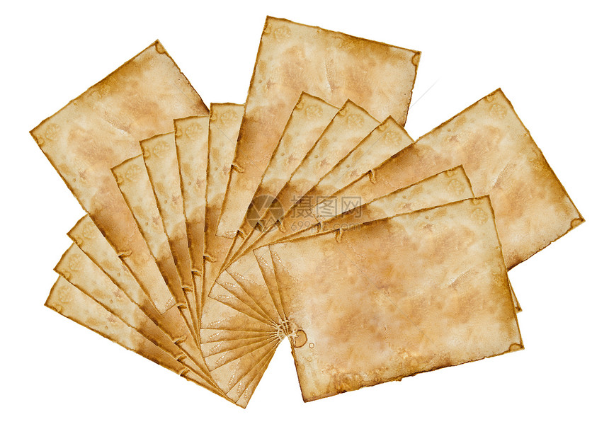 白色背景上孤立的旧旧纸粮食黄色苦恼辉光棕色羊皮纸框架棕褐色裂缝插图图片