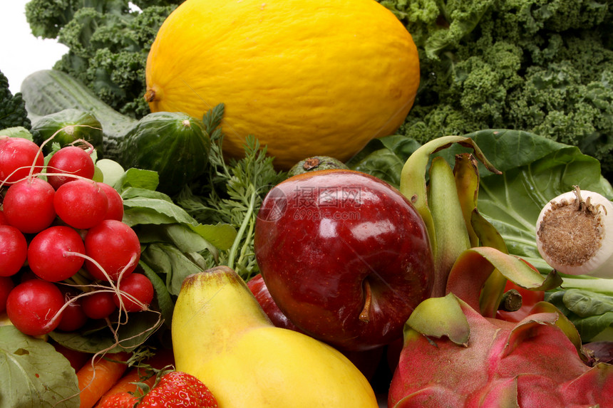 水果和蔬菜黄瓜食物白色萝卜韭葱钻孔烹饪图片