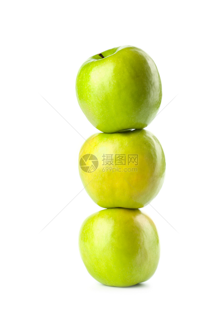3个孤立的绿苹果图片