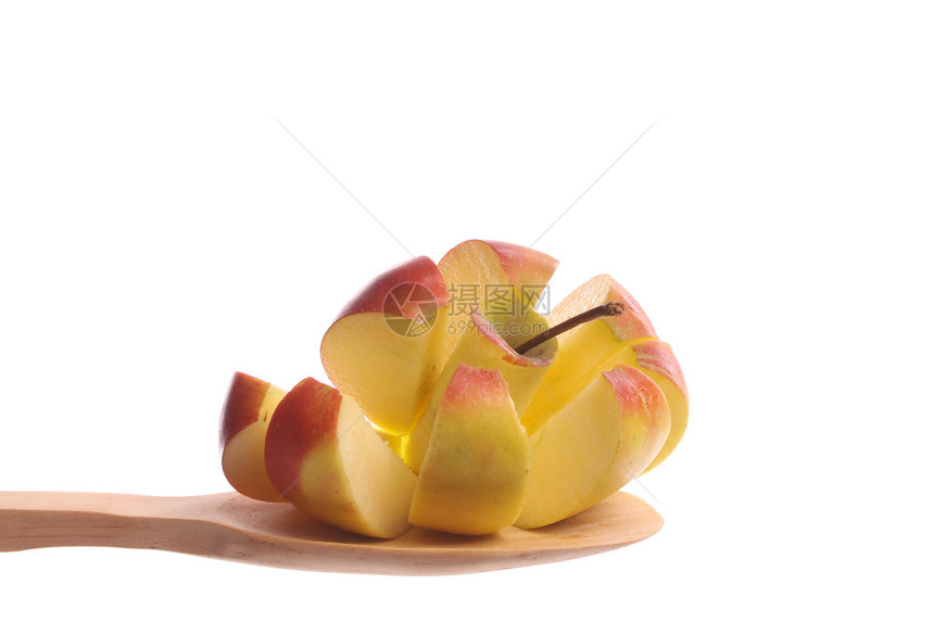 用木勺子切苹果水果厨具美食食物服务甜点植物食欲营养收成图片
