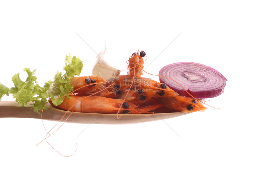 木勺上的虾厨具服务工作室炊具食欲味道食物蔬菜奉献木头图片