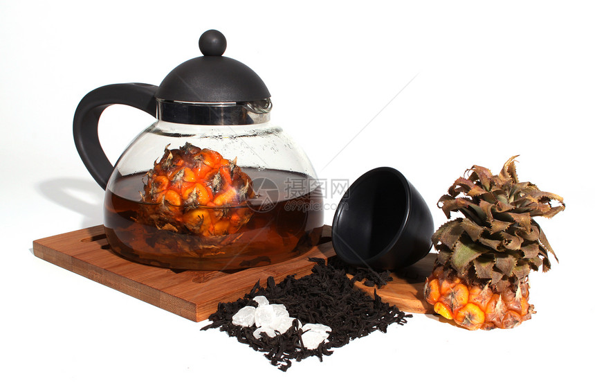 茶叶和水果玻璃工作室茶壶白色糖果叶子图片
