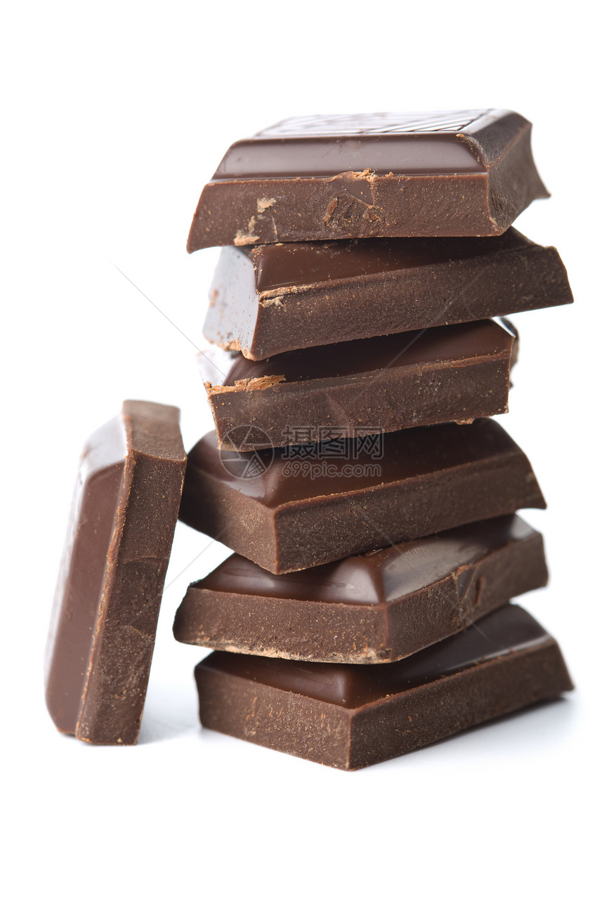 分离的碎碎巧克力片食物正方形诱惑宏观乐趣育肥小吃可可糖果甜点图片