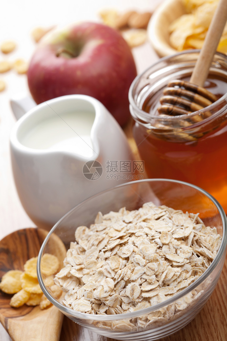 健康早餐稀饭蜂蜜美食燕麦谷物小吃甜点玉米奶制品牛奶图片