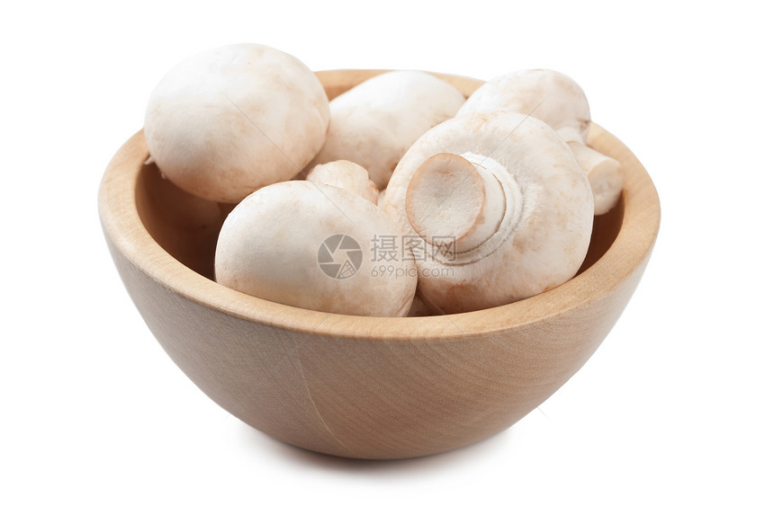 隔绝碗中新鲜蘑菇团体白色烹饪蔬菜收成维生素节食饮食木头食物图片
