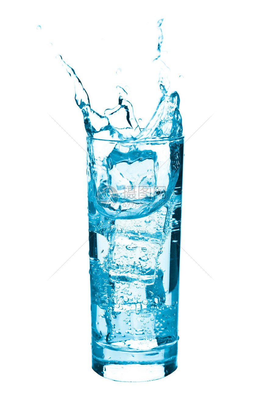 隔绝在玻璃中喷洒的水酒精口渴蓝色溪流卫生生态气泡饮料调子飞溅图片