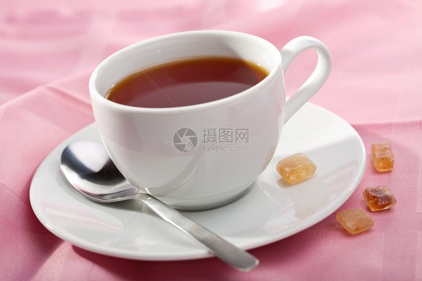 粉红色的茶杯饮料芳香芦苇材料立方体杯子陶瓷甘蔗勺子补品图片