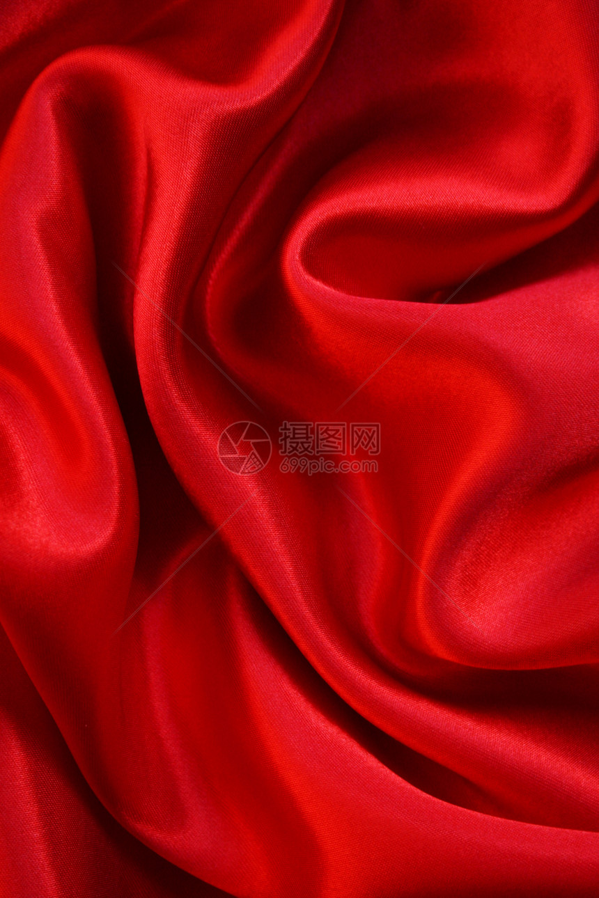 平滑的红丝绸背景海浪窗帘纺织品粉色材料奢华红色布料热情柔软度图片