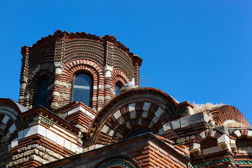 保加利亚Nessebar城市季节教会宗教遗产蓝色游客晴天地标建筑学图片