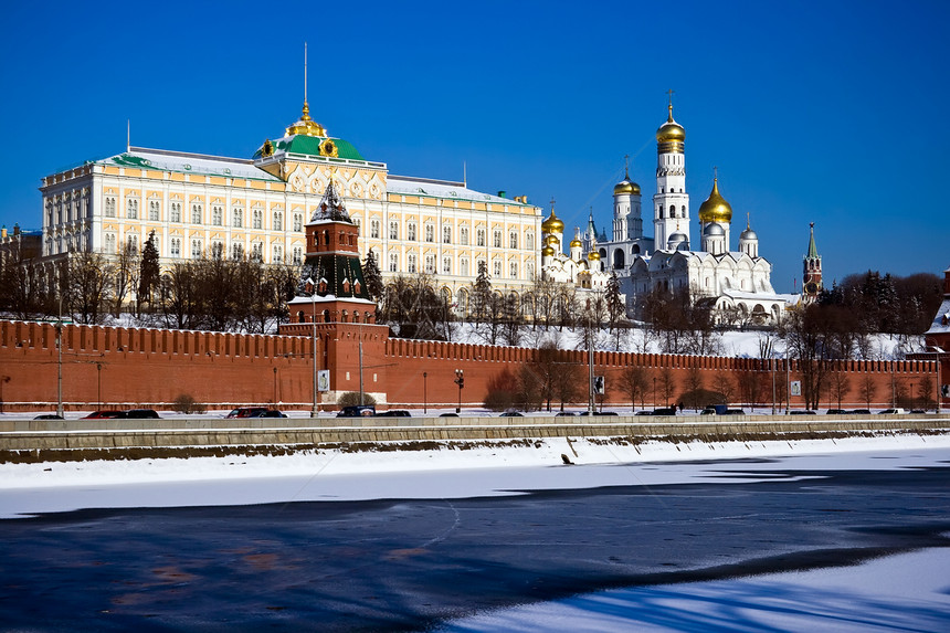 莫斯科克里姆林宫圆顶正方形中心金子宗教街道建筑学历史蓝色旅游图片