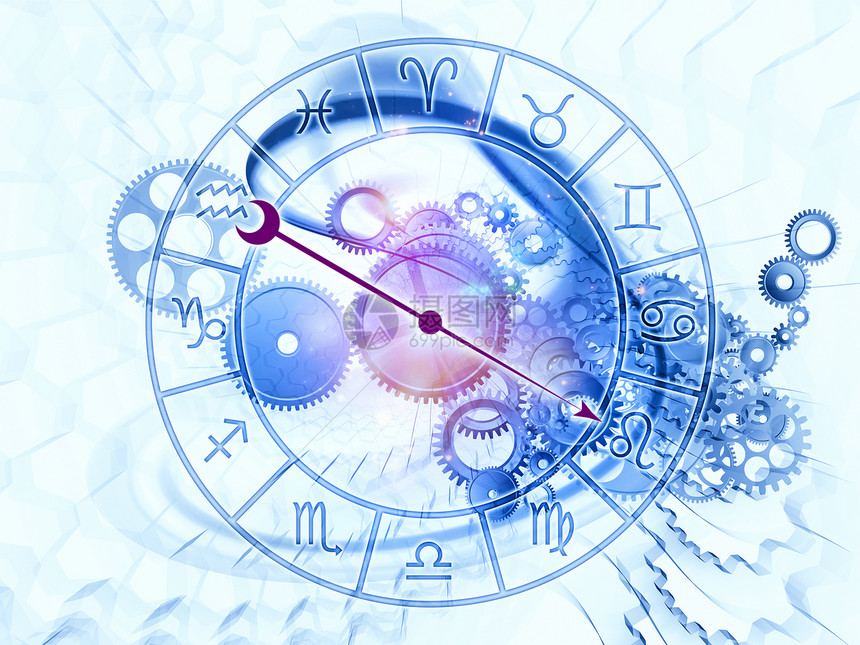 Zodiac齿轮白色作品艺术八字创造力预言蓝色财富插图预测图片