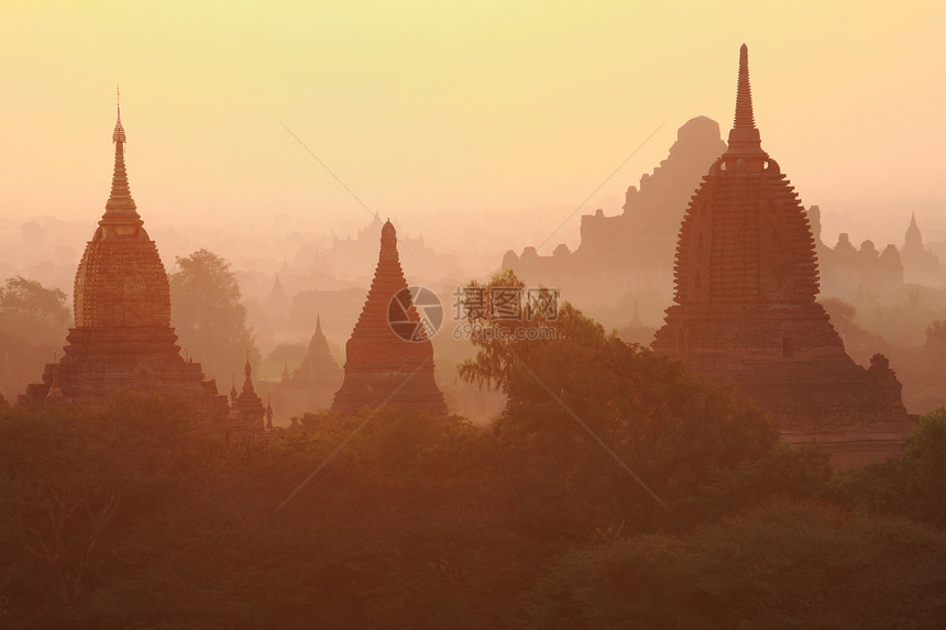 缅甸巴甘塔塔寺庙原住民神社宗教日出佛塔宝塔旅行建筑学图片