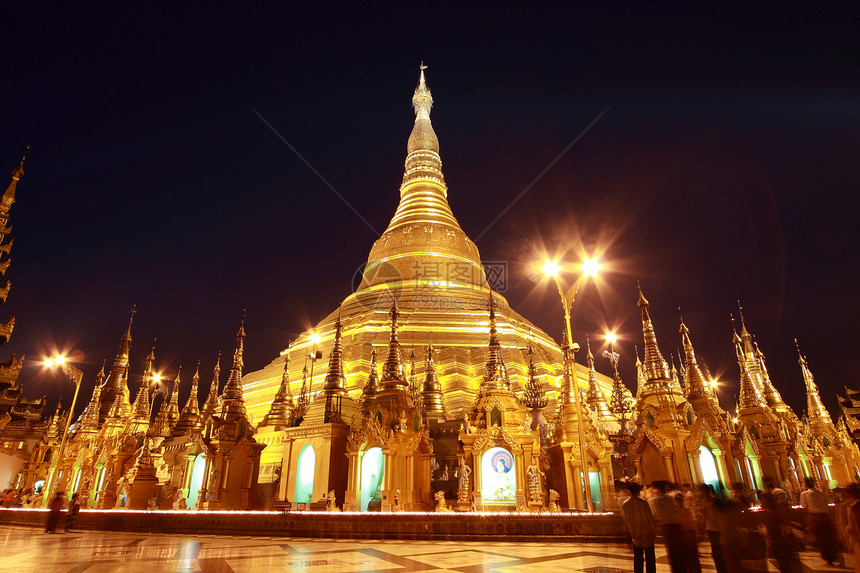 Shwedagon 塔寺寺庙佛塔宗教地标精神金子宝塔天空图片