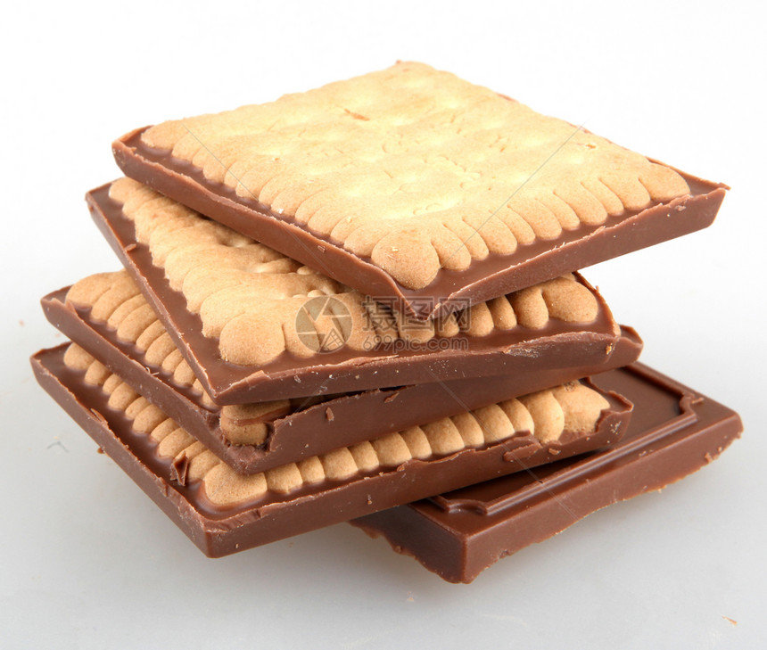 巧克力饼干在白色上被孤立可可甜点面包育肥奶油早餐垃圾饮食芯片诱惑图片