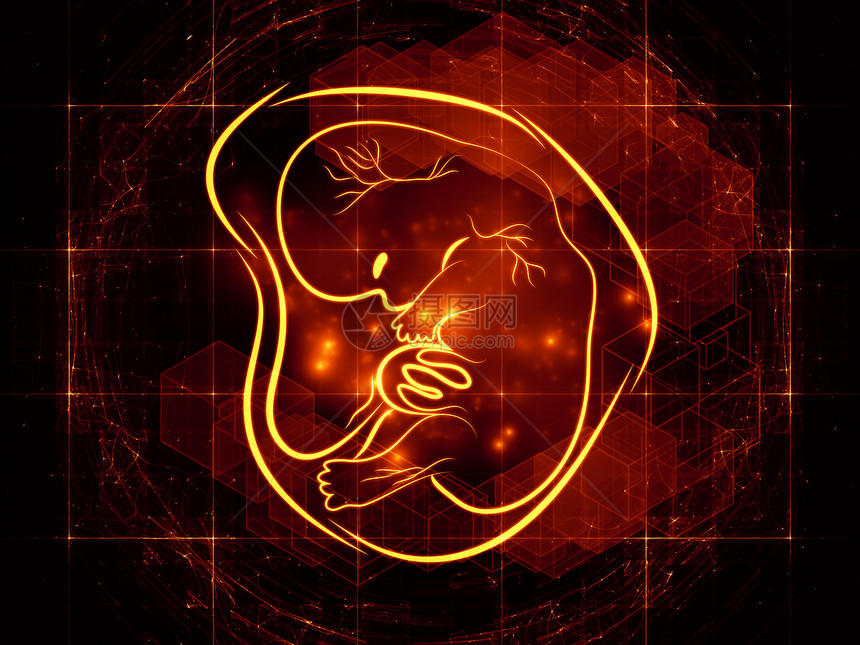 胎儿的光芒科学星云网格几何学黄色作品孩子橙子插图胎位图片