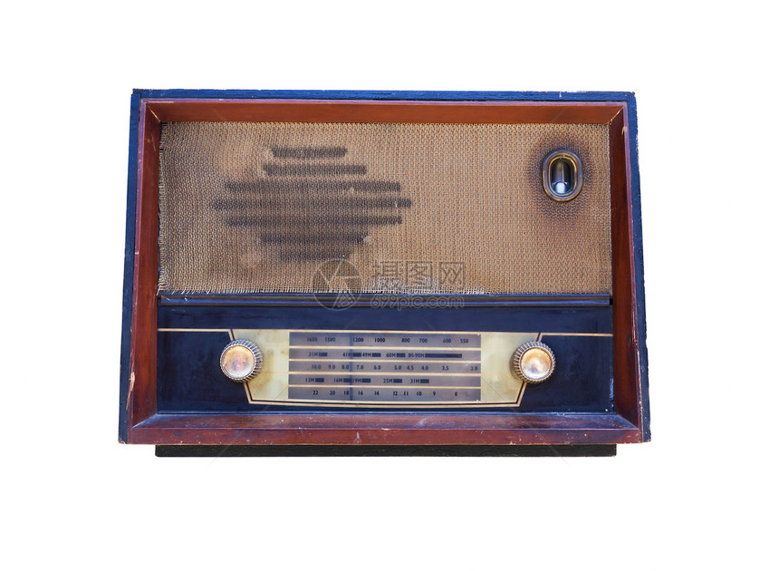 旧的孤立无线电台海浪短波音乐频率纽扣收音机拨号播送传输展示图片