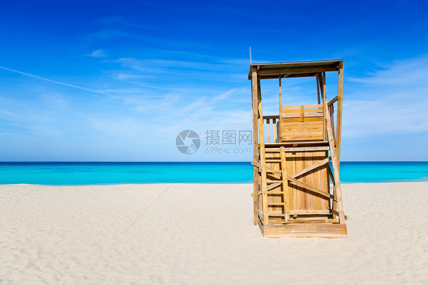 Formentera 重要海滩救生员之家岛屿旅行天堂海景生活假期热带安全海岸水晶图片