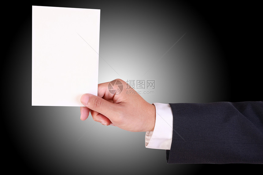 商务人士持有空白纸手臂男性卡片坡度商业经理男人手指手势白色图片