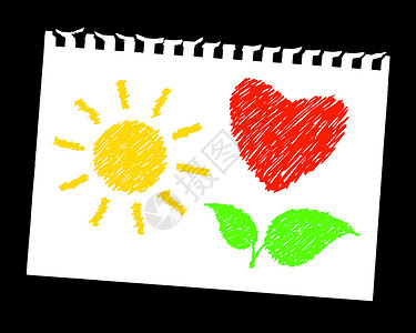 儿童绘画植物螺旋绿色太阳笔记木板白色叶子网络插图背景图片