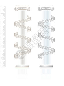 带有希腊语密钥样式的音义列首都离子文化插图绘画波浪状建筑白色柱子横幅背景图片
