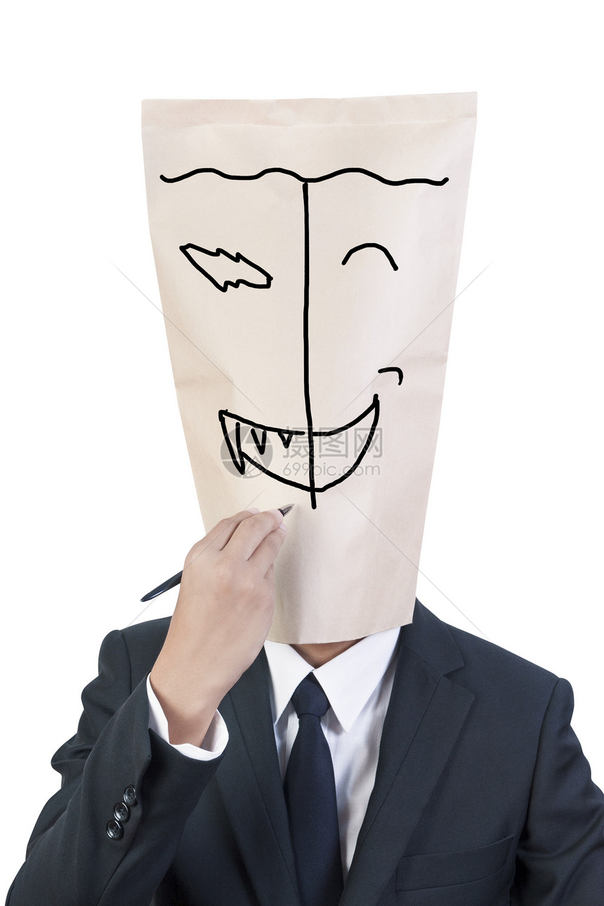 商务人士封面头套装白色个性微笑写作棕色盖头草图男性绘画图片