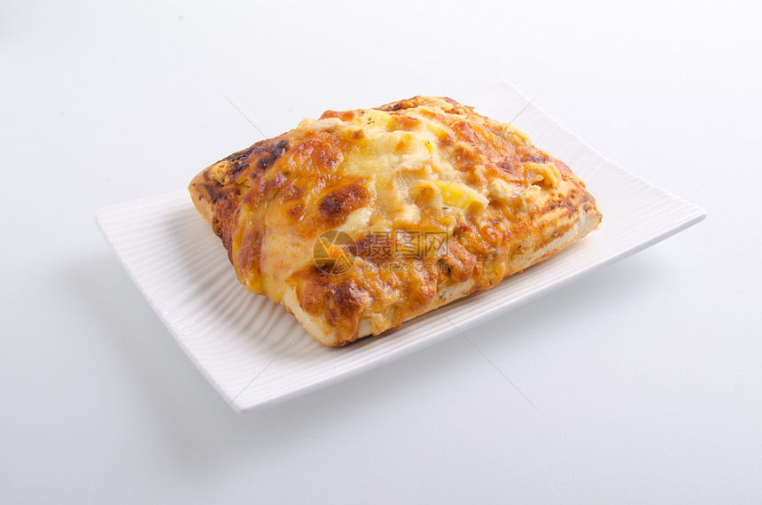 白色背景的披萨被孤立小吃饮食火腿脆皮食物用餐育肥餐厅美食面团图片