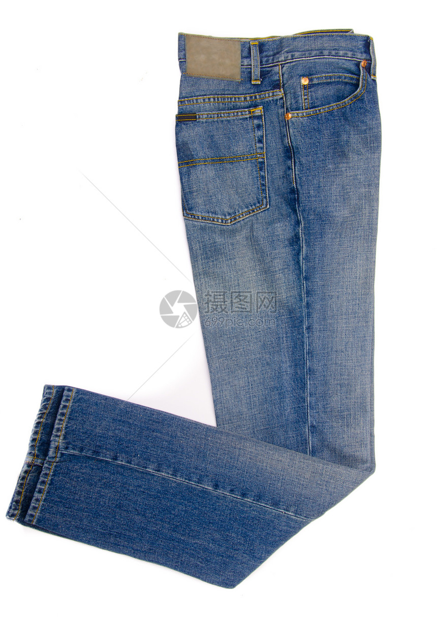 白黑地上孤立的Jeans女士牛仔布牛仔裤白色裤子折叠蓝色衣服图片