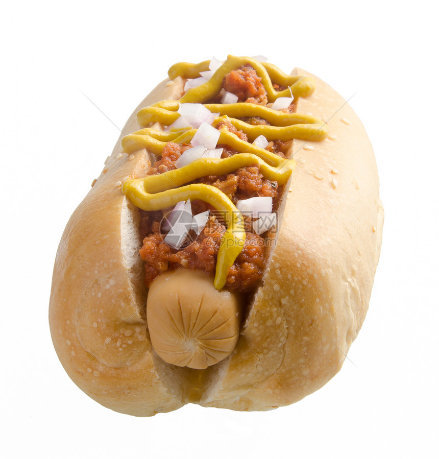 白色背景的热狗小吃种子食物胡椒芝麻面包猪肉包子香肠饮食图片