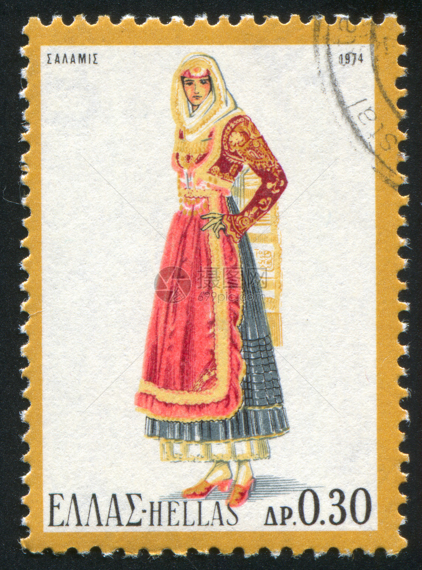 希腊地区服饰衣服头发邮票女性邮资女士古董裙子风格历史性图片