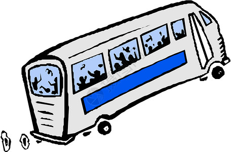 巴士公车公车教练蓝色公共汽车摩托巴士市政城市车辆插画