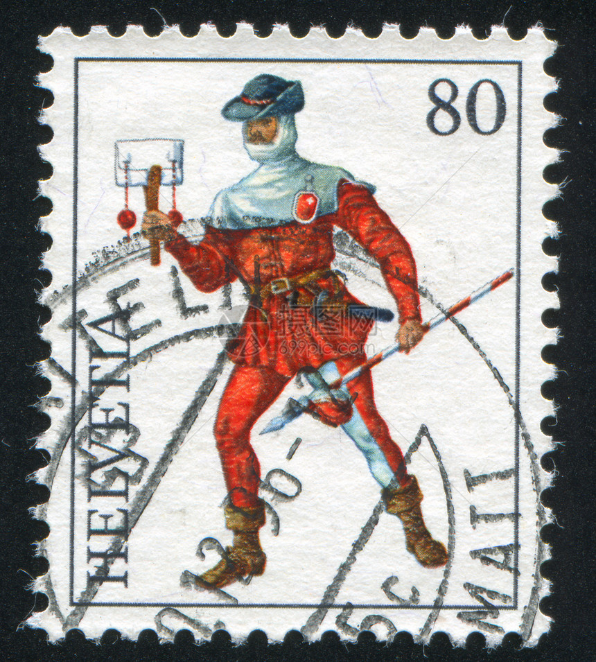 中世纪邮政信箱海豹邮票邮戳男人戏服载体邮差古董明信片邮递员图片