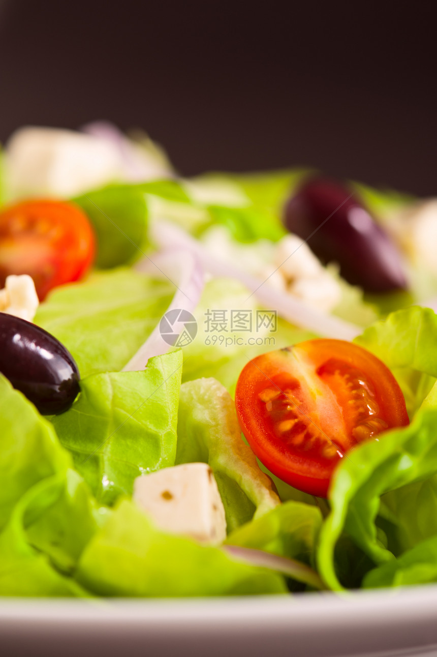 新鲜希腊沙拉草药食物来源奶制品香料美食维生素午餐洋葱餐具图片