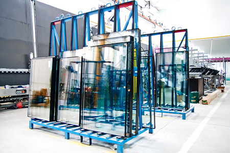 玻璃玻璃窗工厂工作滚筒运输机械手技术倾斜机器窗格输送带制造业背景图片