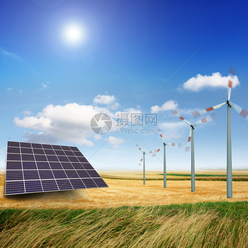 可持续能源创新蓝色技术场地风力光伏天空生态发电机太阳能图片