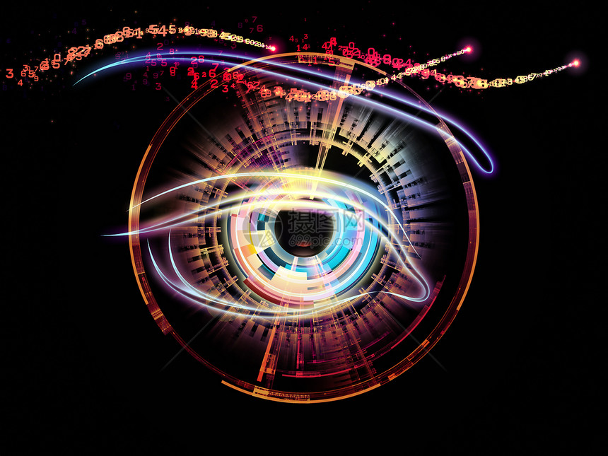 技术学生圆形虚拟现实辉光墙纸作品黑色鸢尾花中心瞳孔插图图片