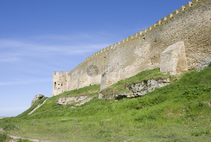 乌克兰阿克曼堡垒城堡石头历史晴天地标历史性旅游废墟蓝色天空图片