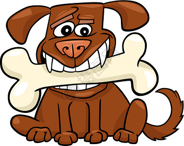 长着大骨头的卡通狗绘画朋友快乐尾巴牙齿漫画卡通片艺术插图宠物插画