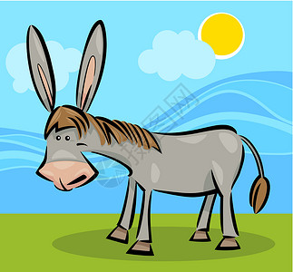 驴的漫画插图天空乡村农场艺术太阳村庄哺乳动物微笑快乐绘画背景图片