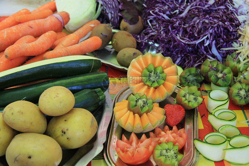 缩略语白色橙子绿色奇异果蔬菜销售零售店铺沙拉市场图片