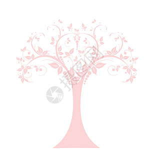 艺术树风格生长装饰白色叶子粉色季节植物树干插图背景图片