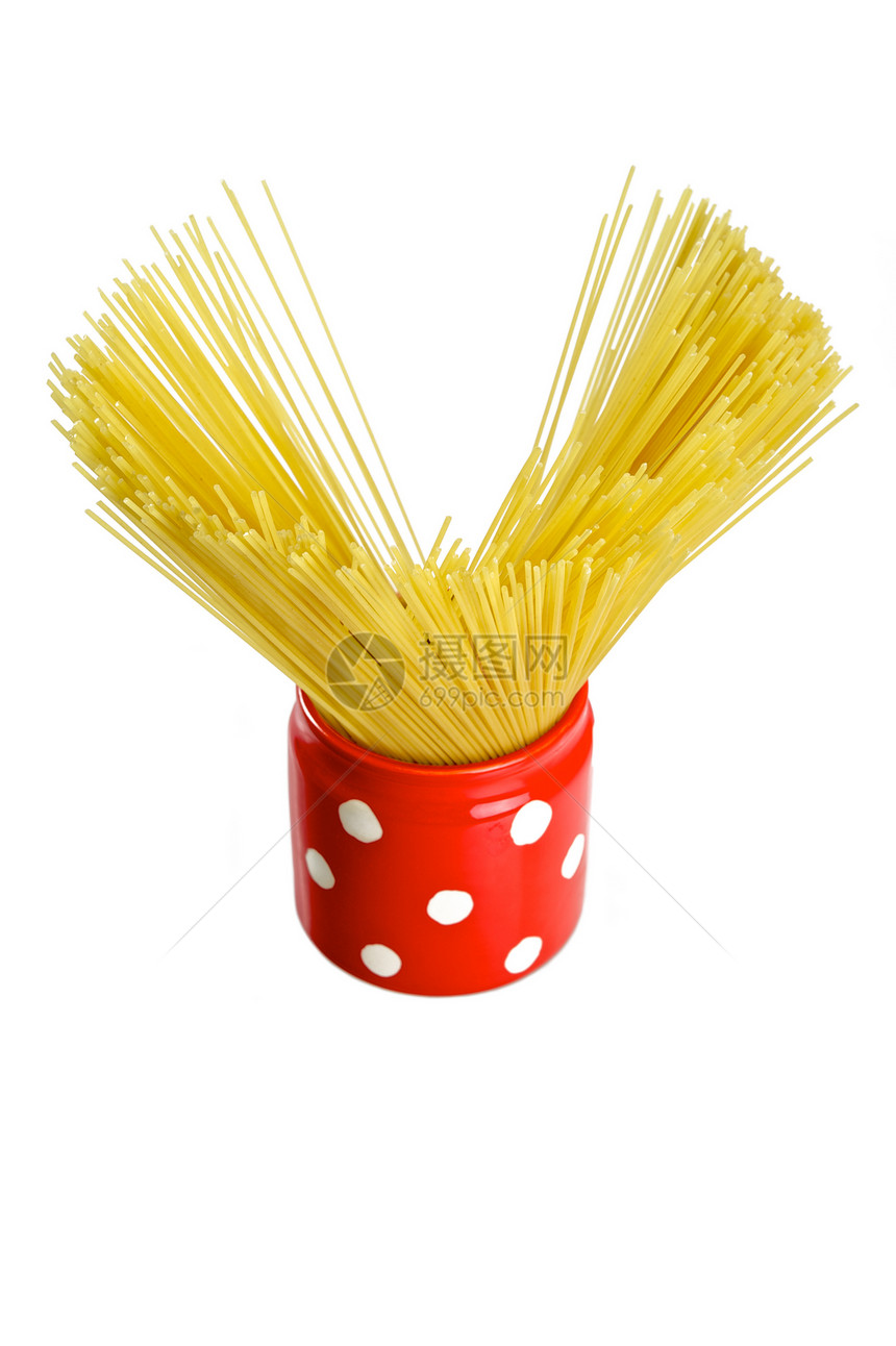 红罐子里的意大利面条午餐美食工作室营养烹饪文化白色食物黄色团体图片