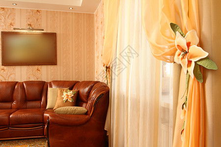 美丽的窗帘窗户房间住宅枕头皮肤纺织品家具棕色黄色刺绣背景图片