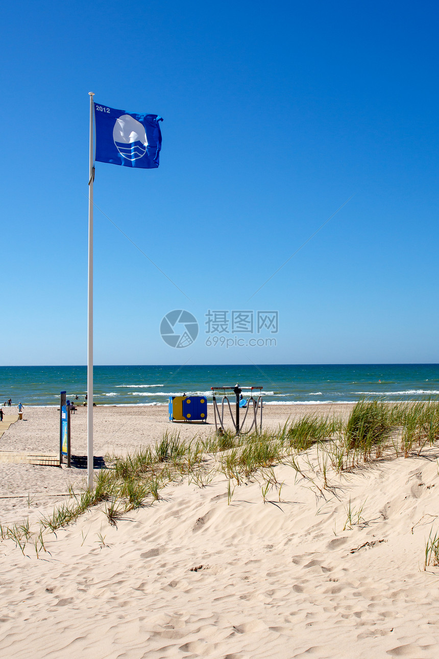 蓝旗海滩海洋联盟沙丘海岸线桅杆奖项认证天空旗帜蓝色图片