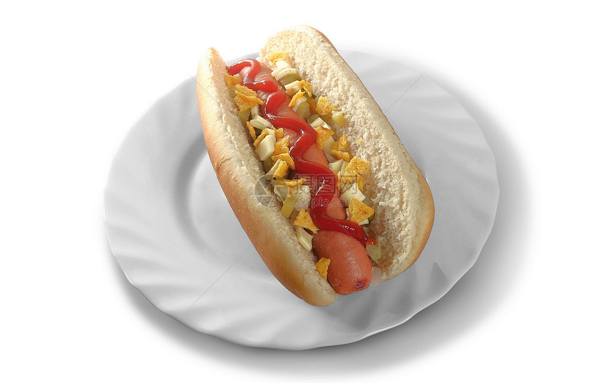 热狗饮食宏观香肠黄色包子牛肉红色白色晚餐食物图片