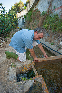 取水种植园乡村橡胶农民雨靴树木农场树林男性工作背景