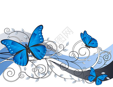 从蓬勃发展用蝴蝶做花粉插图曲线设计风格漩涡花语植物树叶昆虫花园元素插画