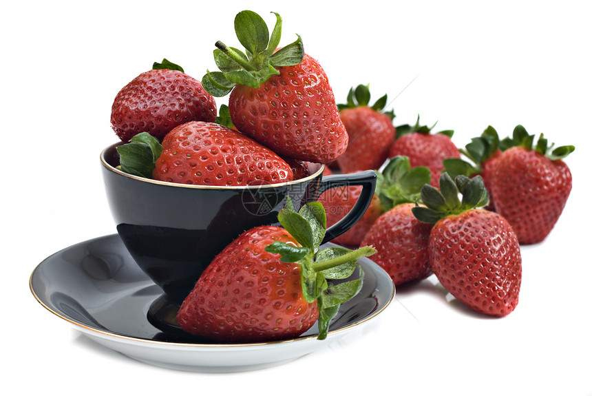 对抗蓝天的健康的有机草莓浆果营养种子团体活力叶子宏观甜点食物花园图片